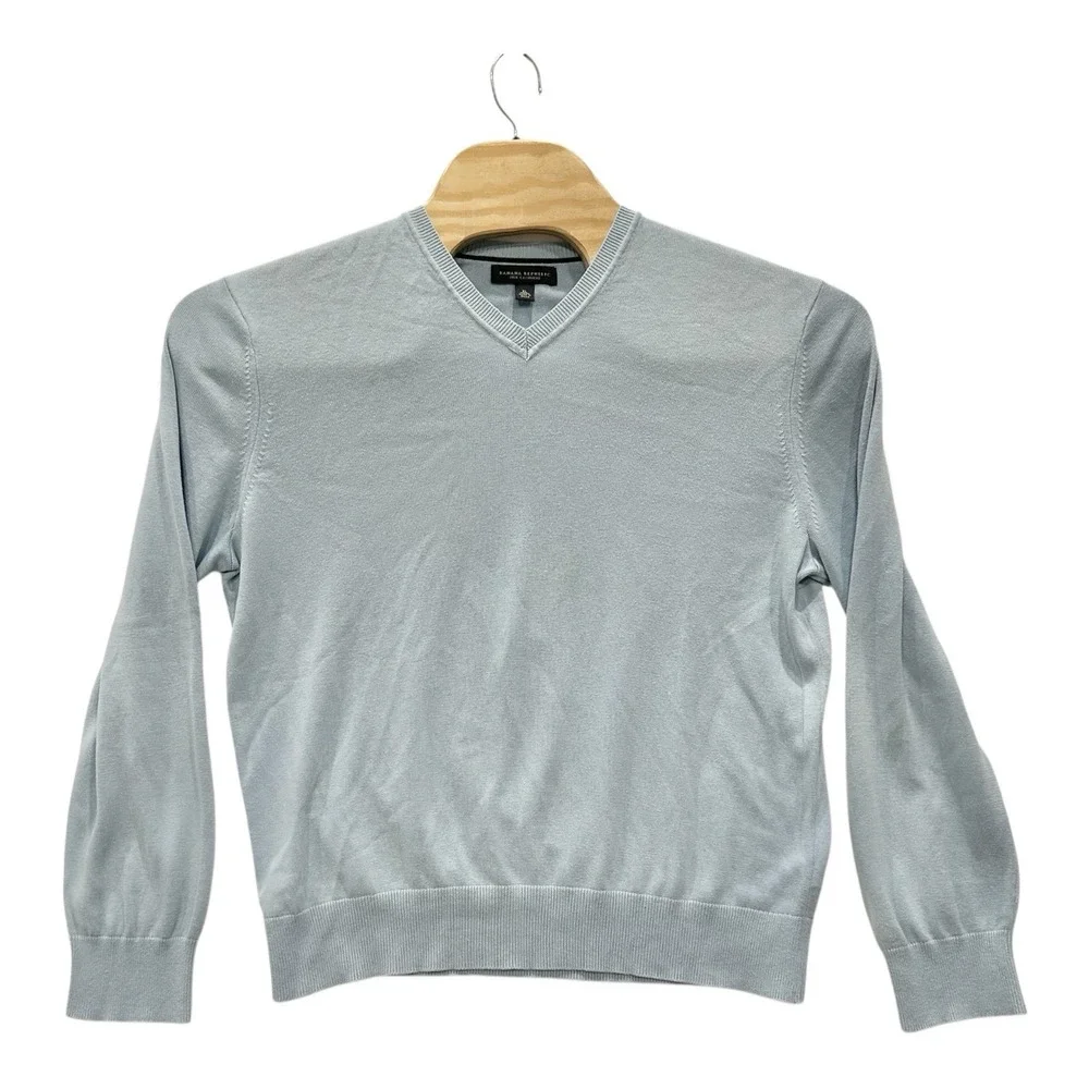 BANANA REPUBLIC Mens  XL Luxury Silk Cashmere‎ Blend Baby Blue V-Neck LS Sweater
